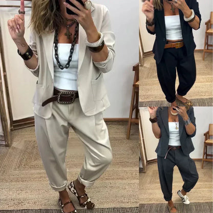 💎 ¡60% DE DESCUENTO – TIEMPO LIMITADO! 💎 Conjunto de chaqueta con cuello y pantalón para mujer – Corte entallado, tejido suave y look profesional y elegante 👖