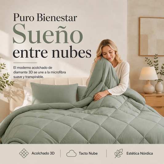 🛏️ 50% dto. Juego de edredón de microfibra acolchado – acolchado en diamante, transpirable y duradero. Confort nube para todas las estaciones! ✨💎