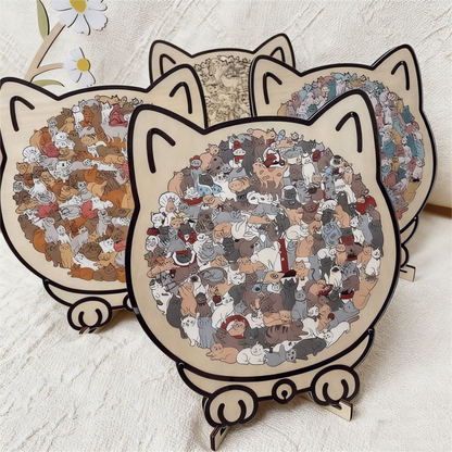 🎁Rebajas de Navidad 49 % DE DESCUENTO🎅Rompecabezas de madera con forma de gato de 135 piezas en colores Morandi
