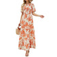 ⏰Oferta especial: 49 % de descuento👗Vestido largo y vaporoso de mujer, de estilo informal, con estampado floral, mangas acampanadas, fruncido y cintura alta