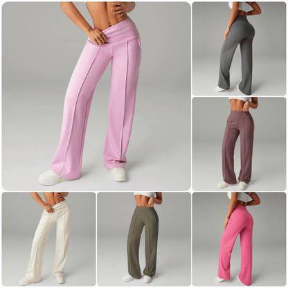 【Pantalones Holgados Cintura Alta】 Pantalones Rectos Versátiles para Mujer - Tejido Elástico Cómodo + Bolsillos Prácticos - Ideal para Trabajo, Paseos y Casa! ✨