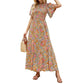⏰Oferta especial: 49 % de descuento👗Vestido largo y vaporoso de mujer, de estilo informal, con estampado floral, mangas acampanadas, fruncido y cintura alta