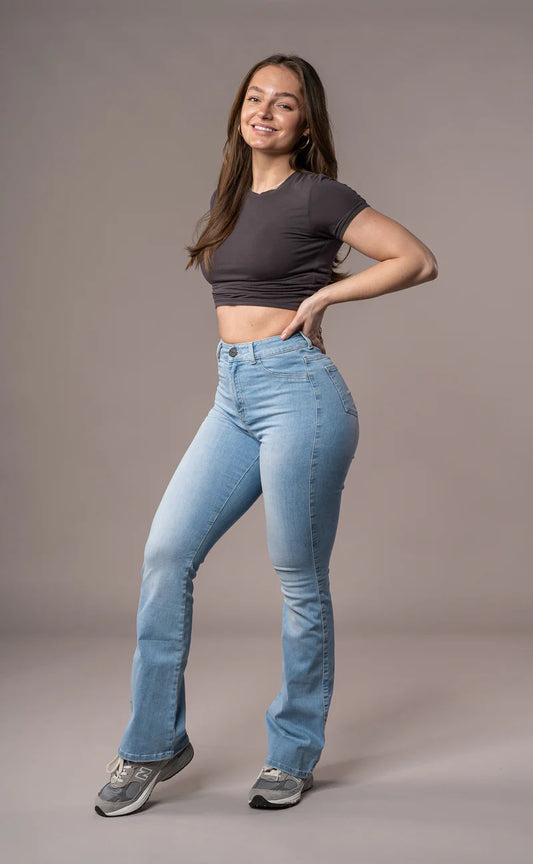 High Waisted Stretch Slim Fit Flared Jeans