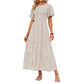 ⏰Oferta especial: 49 % de descuento👗Vestido largo y vaporoso de mujer, de estilo informal, con estampado floral, mangas acampanadas, fruncido y cintura alta