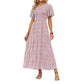 ⏰Oferta especial: 49 % de descuento👗Vestido largo y vaporoso de mujer, de estilo informal, con estampado floral, mangas acampanadas, fruncido y cintura alta