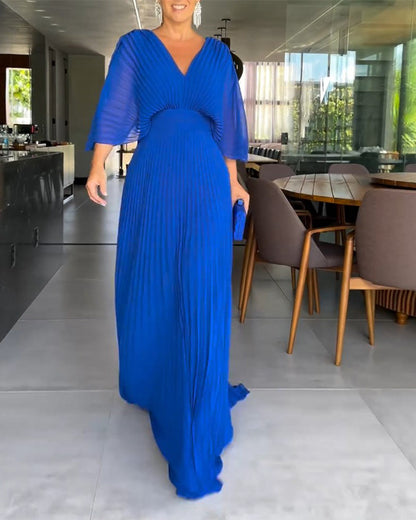 🔥SUMMER HOT SALE💃 Half Ruffled Sleeves Solid Color V-Neck Maxi Dresses