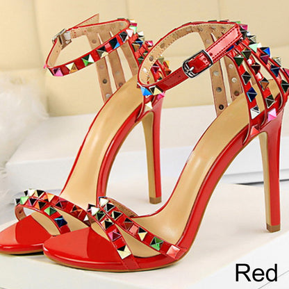 🔥Free Shipping - Women's Studded Open Toe Ankle Strap High Heels Sandals