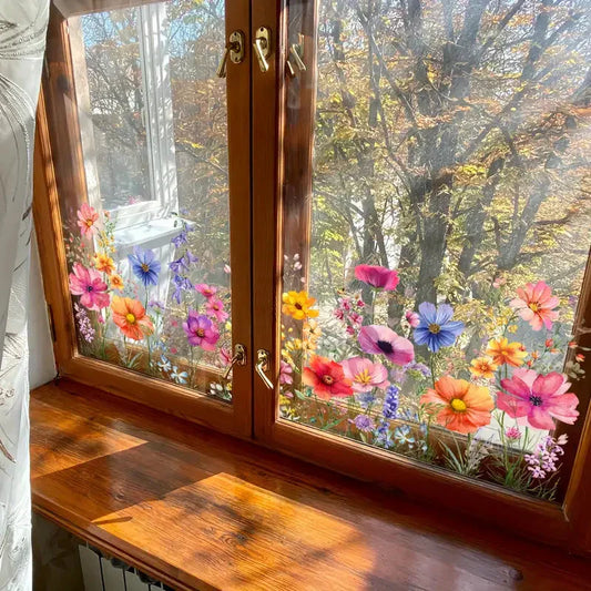 📢📢¡50% de descuento! Adhesivo para ventana con ramo floral colorido (se puede cortar a la medida)