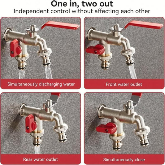 🚰 ¡50% DE DESCUENTO AHORA! 💧 Grifo de jardín universal de acero inoxidable con doble salida: válvulas independientes, resistente y de fácil instalación ✨