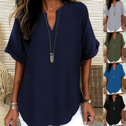 🌸 Venta de primavera 50 % de descuento 👕 Blusa de moda de color sólido con mangas corta