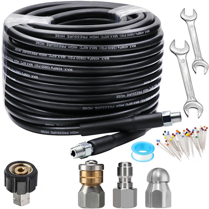 🚿 Kit de Limpieza para Alcantarillado 5800 PSI - Boquilla Rotativa y Manguera Reforzada para Desatascar Tuberías 🛠️✨