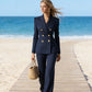 👗✨ Traje de Pico Doble a Rayas para Mujer – Elegante y Formal para Ocasiones Especiales, Estilo Sofisticado y Moderno 🌟💼