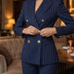 👗✨ Traje de Pico Doble a Rayas para Mujer – Elegante y Formal para Ocasiones Especiales, Estilo Sofisticado y Moderno 🌟💼