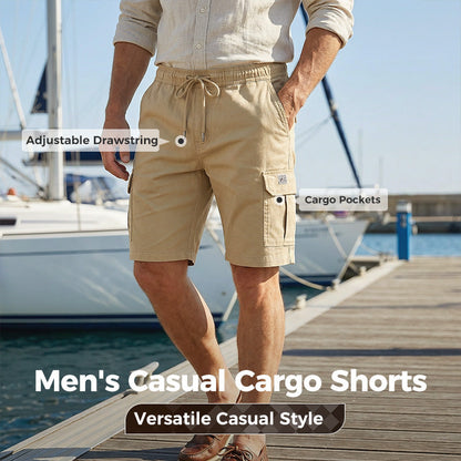Pantalones cortos cargo casuales para hombre con cintura con cordón