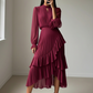 Vestido Midi de mujer con escote en forma de ojal de cerradura y volantes