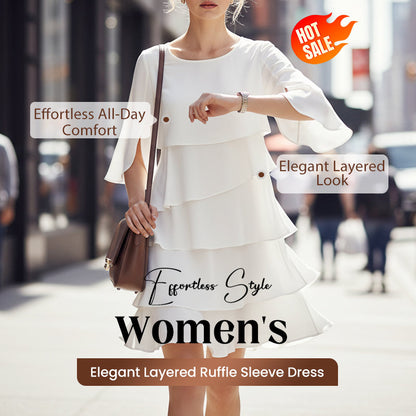 📢📢¡¡60 % DE DESCUENTO!! ⏰ Vestido con superposiciones y mangas con volantes | Elegancia femenina y desenfadada 🌸