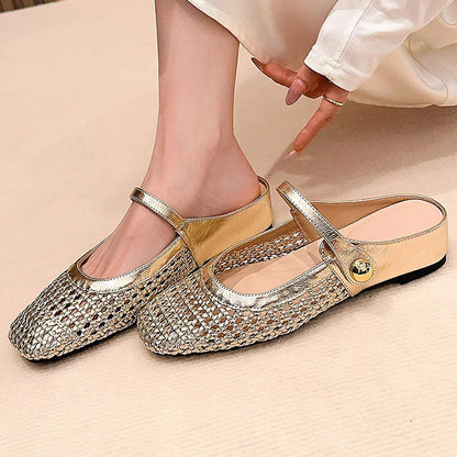 👡 ¡50 % de descuento! ☁️ Mules Mary Jane de punta cuadrada tejidas para mujer