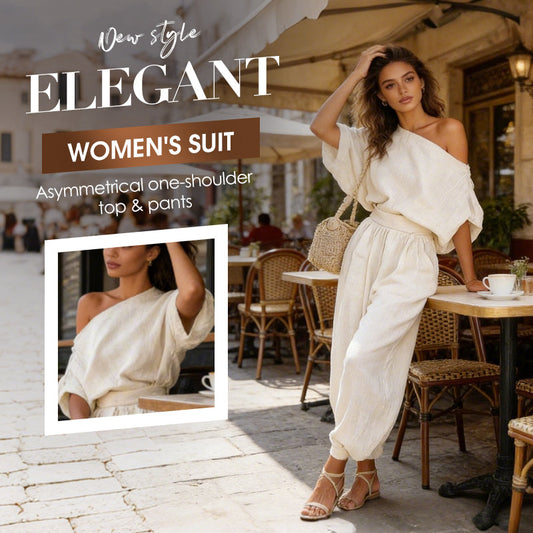 💎 ¡55 % DE DESCUENTO! 💎 Conjunto de top asimétrico de un solo hombro y pantalones para mujer: fluido, con bolsillos y cintura ajustada para una elegancia sin esfuerzo 👗✨