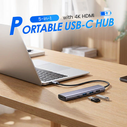 Hub USB-C Portátil 5 en 1 con Salida HDMI 4K