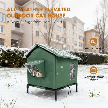 ⏳Oferta por tiempo limitado⏰Casita elevada para gatos de exterior, resistente a la intemperie: impermeable, aislada y plegable 🌧️