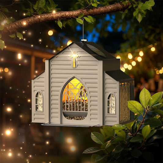 🐦 50 % DE DESCUENTO – Comedero solar para pájaros con forma de templo | Decoración automática, sostenible y resistente a la lluvia