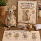 Kit de costura artesanal con un ratoncito de peluche de estilo vintage