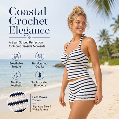 Conjunto de dos piezas de tankini con cuello halter a rayas para mujer