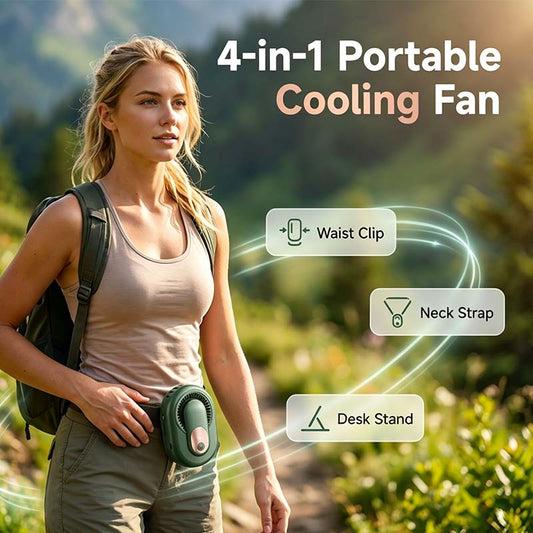 📢 ¡¡¡50 % de descuento!! ⏰ Ventilador portátil 4 en 1: modo turbo con 5 velocidades, clip para el cinturón que te permite tener las manos libres y pantalla LED digital. Ideal para el trabajo, el deporte y los viajes 🌬️