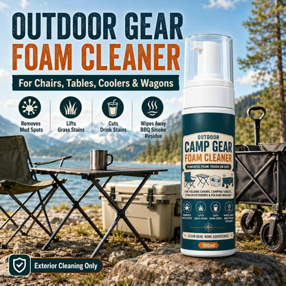 🏕️¡AHORA CON UN 50 % DE DESCUENTO! Limpiador en espuma para material de acampada al aire libre con toalla de limpieza: potente spray en espuma quitamanchas para sillas, mesas, neveras portátiles y carritos plegables de acampada