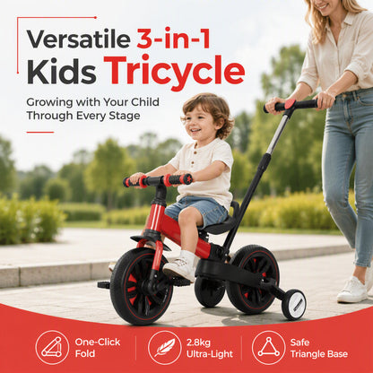 🚲✨ Triciclo infantil 3 en 1: ultraligero (2,8 kg) y con diseño plegable para llevarlo a cualquier parte | De bicicleta de equilibrio a carrito de mano