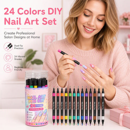 💅 ¡50 % DE DESCUENTO POR TIEMPO LIMITADO! 💥 Set de 24 rotuladores de doble punta para decorar uñas: creativos, con calidad de salón de belleza y fáciles de usar ✨