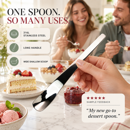 📢 Compra 2 y llévate 1 gratis🥄 Cuchara de postre premium 316L – cabeza profunda, mango ergonómico alargado y pulido espejo. Acero inoxidable, seguro y duradero! ✨💎