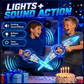 ⚔️ 50% dto. – ¡+50K vendidos! Espada LED recargable de doble hoja – giro 360°, extensible, 24 modos de luz y sonidos. Regalo épico para niños 6+! ✨🎁