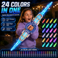 ⚔️ 50% dto. – ¡+50K vendidos! Espada LED recargable de doble hoja – giro 360°, extensible, 24 modos de luz y sonidos. Regalo épico para niños 6+! ✨🎁