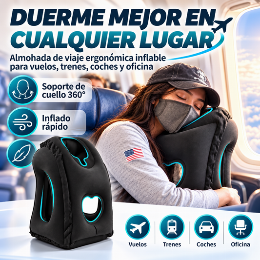 😴 ¡50% DE DESCUENTO POR TIEMPO LIMITADO! ✈️ Almohada de viaje inflable ergonómica con corte hueco – Flocado de PVC, inflado rápido, con bolsa de almacenamiento ✨