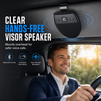 🚗 50% dto. Altavoz manos libres SP11 para parasol de coche – Bluetooth 5.0, vinculación doble, activación por vibración y audio A2DP. ¡Llama sin sostener el móvil! ✨🔊