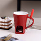 🍫 50% dto. Taza de fondue de chocolate de cerámica con portavelas integrado – mantiene el chocolate a la temperatura ideal. ¡Incluye tenedor de metal y 200 ml! ✨🔥